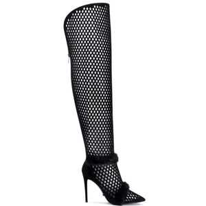 I AM JENNIFERLE Mesh X Mink Thigh High Laser Cut Boots Black 39 NWOB